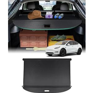 Powerty Retractable Trunk Cover for 2020 2021 Tesla Model Y 5-Seaters (Not for 7-Seaters), Retractable Trunk Cover Privacy Cover Truck Replacement for 2020 2021 Model Y Accessories (Canvas Texture)