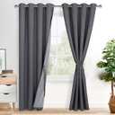 XWZO 100% Blackout Curtains 84 Inches Long with Tiebacks- Heat and Full Light Blocking, Thermal Insulated Window Panels with Grommets for Bedroom/Nursery, Dark Grey, W52 x L84, Set of 2 Draperies