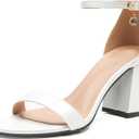 Women's Low Block Chunky Heels, Open Toe Ankle Strap Heels Sandals,Party & Dating Dress Heeled Shoes (7.5, D-white/Pu)