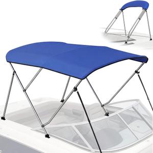Bimini Tops for Boats - 900D Polyester Canopy with 1" Stainless Aluminum Frame, Storage Boot and 4 Nylon Straps, Bimini Top for Jon Boats, Pontoon Boats, Bowriders (Blue, 3 Bow 6'L x 46"H x 73"-78"W)