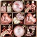 Valery Madelyn 35Pcs Valentines Heart Shaped Ornaments Gift Pack, Christmas Craft Painted Tree Heart Decorations, Pink Rose Gold Christmas Baubles Hanging Party Wedding Anniversary Decor