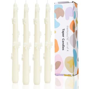 Ivory Taper Candle Candlestick Bow Soy Candles Unscented Wedding Party Wax Unscented Dinner Candle Dripless,10 inch,Set of 4,J1