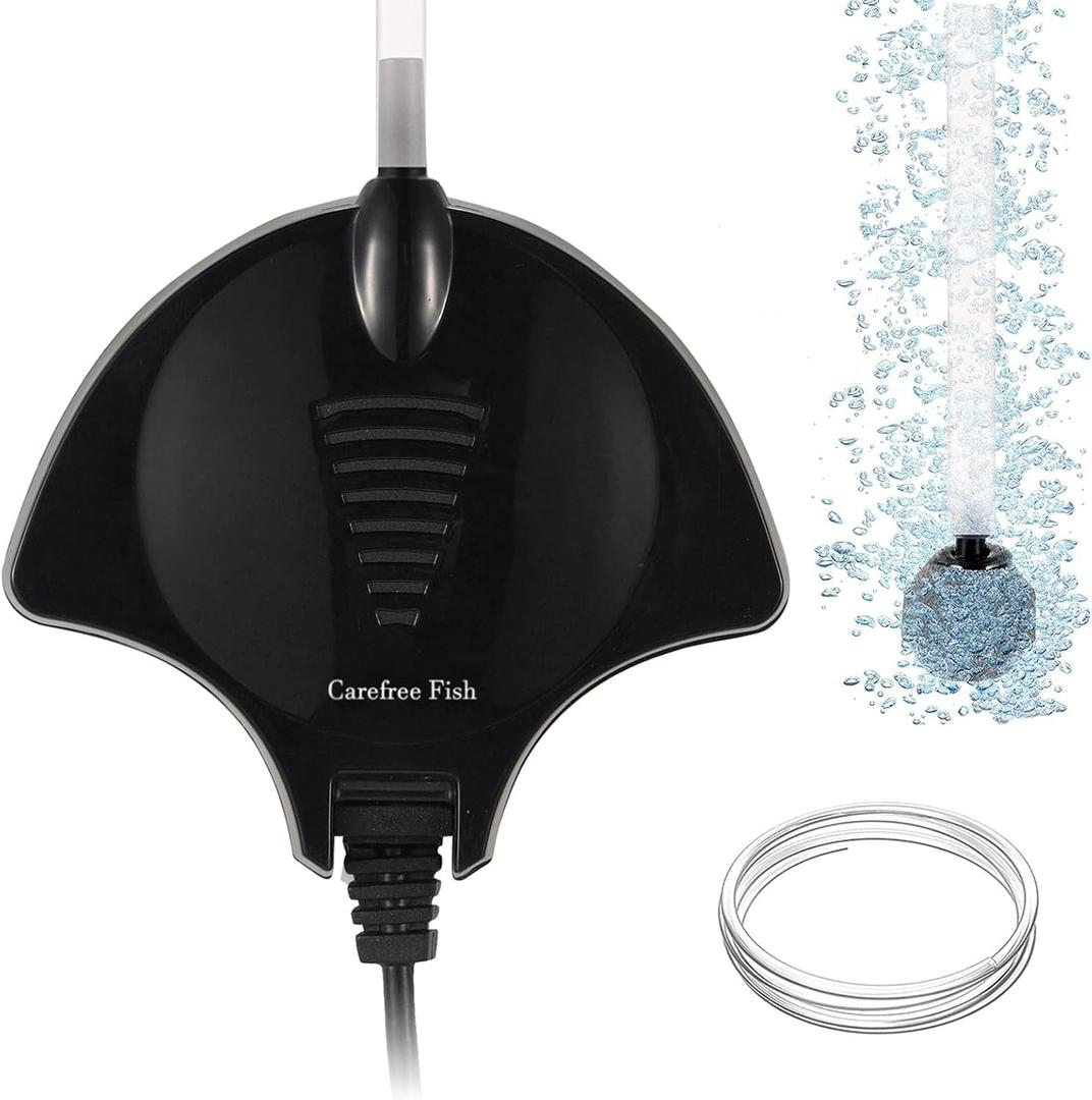 Carefree Fish Aquarium 1.5W Mini Air Pump with 3Ft Tube and Tiny Air Stone Quiet Bubbler Small Oxygen Pump Aerator Kit for 0.5-15 Gallon Fish Tank (Black)