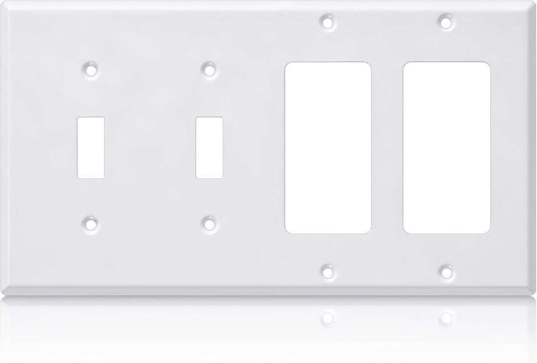 Kingdder 1 Pcs 4-gang 2-toggle 2-decorator Wall Plate Standard Size Stainless Steel 4.50" x 8.19" White Light Switch Plate Gloss Finish Corrosion-resistant Gfci Outlet Receptacle