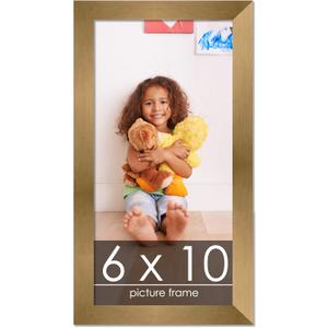Poster Palooza 6x10 Frame Gold Bronze Solid Wood Picture Frame with UV Acrylic, Foam Board Backing & Hardware Included