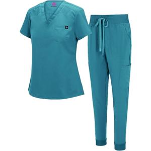 Natural Uniforms Womens Cool Stretch Modern Tuck-In Top Yoga Jogger Scrub Set, XXL