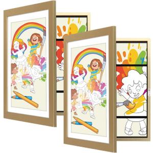 Toner Depot 2 Pack Kids Art Frames 9.5x13 Front Opening Kids Artwork Storage Frames, Quick Change Photo Frame Displays 50-100 Works of Art, for 3D Picture, Crafts, Hanging Art, Portfolio (Gold)