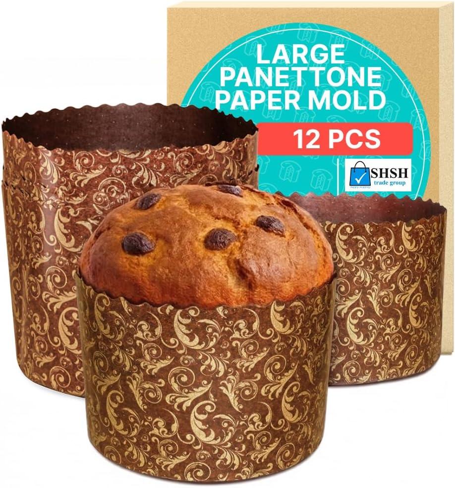 19oz Panettone Paper Mold Large Kulich |12 Pack| Paska Easter Bread Forms Bread Paper Mold Panettone  Brown Non Stick Panettone Paper Baking Molds