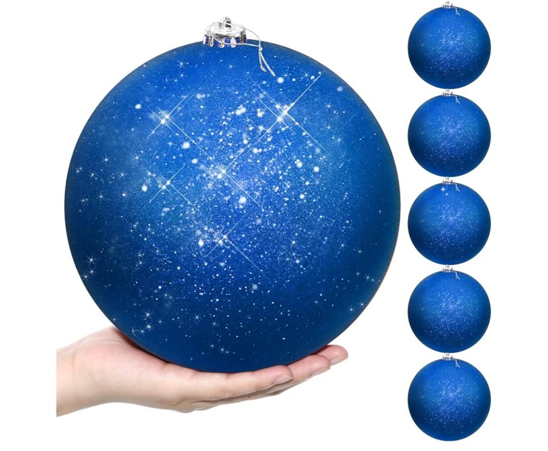 Zubebe 6 Pcs 8" Extra Large Outdoors Christmas Balls Ornaments Jumbo Oversized Christmas Tree Decorations Giant Hanging Xmas Plastic Balls Ornaments for Lawn Yard Decoration (Royal Blue Glitter)