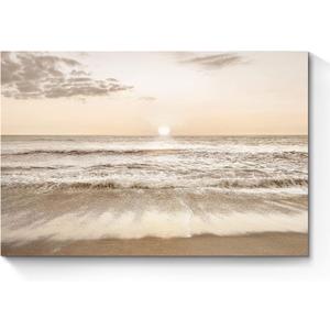 Beach Sunset Canvas Wall Art: Ocean Prints Sea Waves Picture Coastal Scenery Artwork Contemporary Large Tropical Nature Seascape Painting for Modern Living Room Bedroom Bathroom (36L" x 24W", Sunset Coastal)