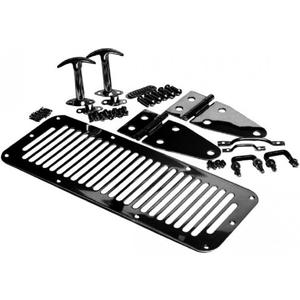 RAMPAGE PRODUCTS Complete Hood Kit for Jeep Wrangler/CJ | Hood Stops, Hinges, Vent, Footman Loop, and Windshield Tie Downs, Steel, Black | 7699 | Fits 1987-1995 Jeep Wrangler YJ