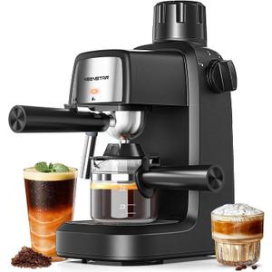 3.5Bar Espresso Machine with Milk Frother, 800W Compact Espresso and Cappuccino Machine with Preheating Function, 4 Cup Espresso Maker for Cappuccino or Latte, Gift for Coffee Lover (Black)