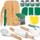 17 PCS Kids Knife Set for Real Cooking, Montessori Kitchen Tools for Toddlers, Cooking and Baking Set for Kids Little Chefs, Crinkle Cutter, Cutting Board, Safe Knife