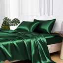 MR&HM Satin Bed Sheets, Twin XL Size Sheets Set, 3 Pcs Silky Bedding Set with 15 Inches Deep Pocket for Mattress (Twin XL, Dark Green)