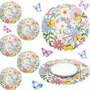 Tudomro 6 Pcs 14'' Spring Round Placemats Easter Flower Embroidered Doilies Daisy Table Placemat for Home Dining Holiday Kitchen Table Decoration