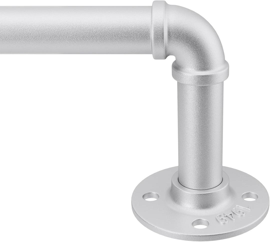 Zeerobee Curtain Rods for Windows 48 to 84, 1 Inch Industrial Wrap Around Curtain Rod, Indoor/Outdoor Room Divider Adjustable Drapery Pole, 48"-86", Silver (48" to 86")