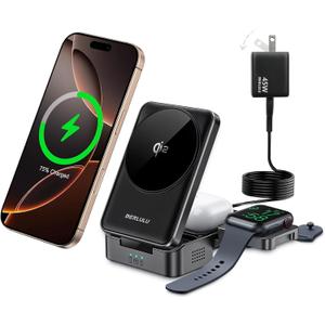 Qi2 3 in 1 Wireless Charger for Apple Devices, Qi2 15W Magnetic Foldable Wireless Fast Charger for iPhone 17/16/15/14/13/12, Apple Watch and AirPods