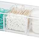 Clear Bathroom Dresser Organizer - Cotton Ball Swab Holder with 3 Divided Compartments&Lid, , Waterproof Transparent Small Plastic Storage Containers, Vanity Makeup Organization