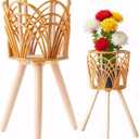 "Boho Rattan Plant Stand Indoor Outdoor - 2 Rattan Wicker Planter Shelf for Multiple Plants, Mid Century Modern Wooden Flower Pot Holder with Stand, Farmhouse Home Decor for Living Room (B-Style (S+M))