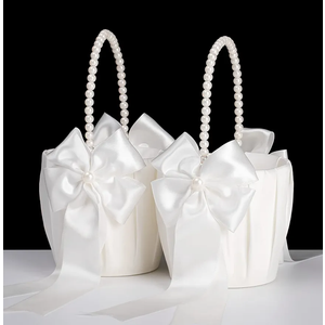 Flower Girl Baskets for Wedding,Ivory Flower Girl Basket With Pearl Handle set of 2,Wedding Baskets for Flower Girls
