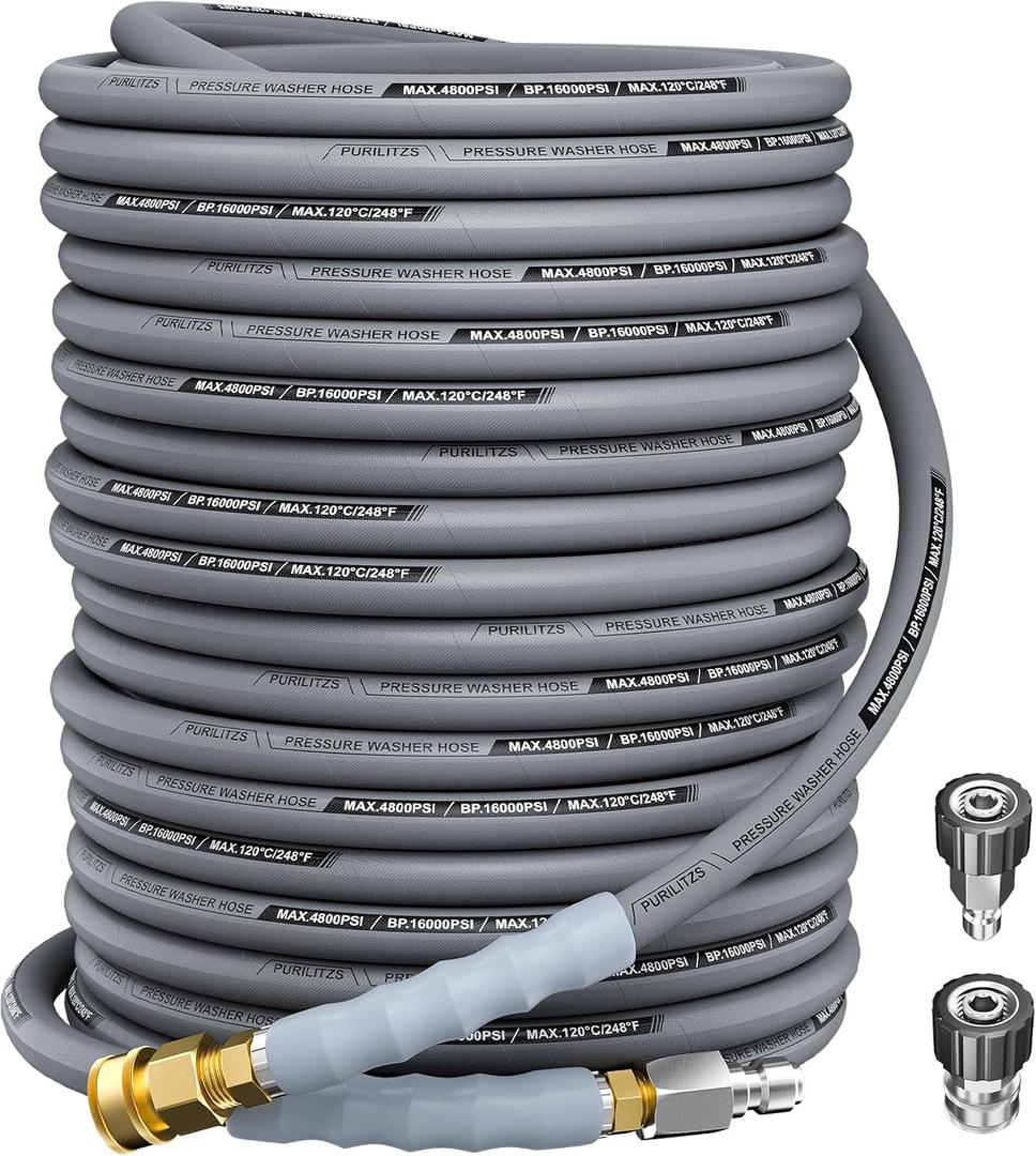 Pressure Washer Hose 100FT, 3/8'' Kink Resistant Hose 4800PSI