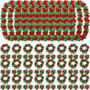 48 Pcs Christmas Leis Tropical Hawaiian Christmas Decorations Luau Party Necklace Headband and Bracelets Set Flower Necklace Jewelry Favors Decor for Xmas Women Men Beach (Red,Green)