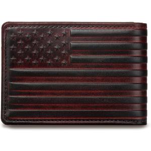 Pefiam Full Grain Leather Wallets for Men, Bifold Wallets for Men, Mens Leather Wallets with 12 Slots, RFID Blocking, Gifts for Men (USA Flag, Red)