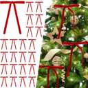 40Pcs Velvet Ribbon Bows, 5x7 Inch Pre-Tied Bows Christmas Ornaments for Xmas Tree, Garland, Wreath, Gift and Holiday Home Dcor (5 x 7 Inch, Width of 3/8",Red)