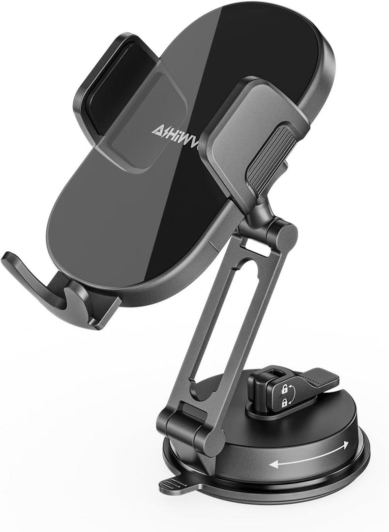 Universal Vacuum Phone Holders for Your Car [360 Rotation Metal Holder] Upgraded Suction Cup Phone Mount for Car/Tesla/Mirror/Wall, Foldable Tesla Phone Mount for All Phones and Thick Cases