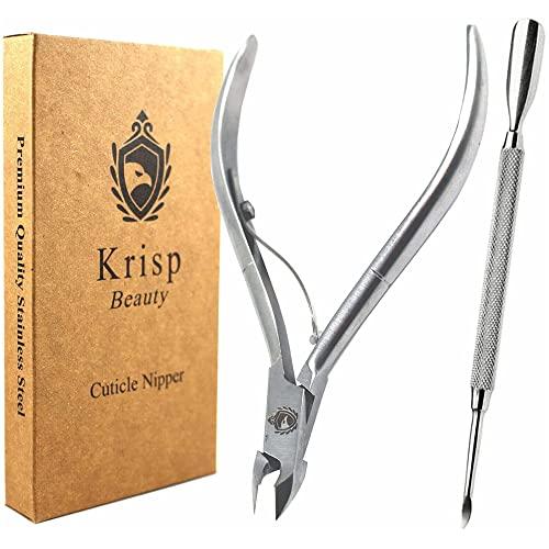 Cuticle Trimmer - Professional Nail Cuticle Nippers Cuticle Pusher Cuticle Cutter Scissors Sharp 3/4 Jaw Remover Clippers Stainless Steel Manicure Pedicure Tools Fingernails Toenails by Krisp Beauty