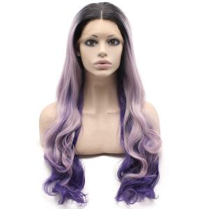 MX angel Long Black Roots Two Tone Purple Hand Tied Synthetic Wig Lace Front Heat Resistant Fiber Hair
