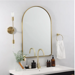 ANDY STAR Brass Mirror Bathroom, 24x36’’ Gold Arched Mirror, Arched Bathroom Mirror, Gold Bathroom Mirror Metal Framed, SUS304-Anti-Rust, Tube Frame, 1’’ Deep Set Wall Mounted Vertical