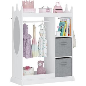 UTEX Kids Play Armoire with Mirror, Storage Bins and Closet for Dress Up and Costumes (White)