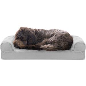 Furhaven Cooling Gel Dog Bed for Medium/Small Dogs w/ Removable Bolsters & Washable Cover, For Dogs Up to 35 lbs - Quilted Sofa - Silver Gray, Medium (30.0"L x 20.0"W x 6.0"Th)