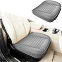 Car Seat Cover, Full Wrapped Bamboo Charcoal Leather Vehicle Front Seat Bottom Cushion Pad with Storage Pocket, Anti-Slip Automotive Interior Protection Accessories, Universal Fit (Gray)