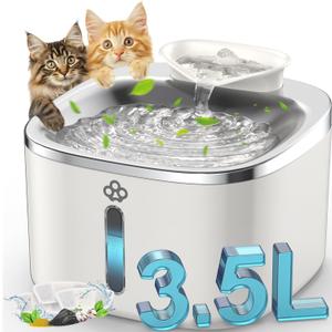 Oneisall 3.5L Water Fountains for Cats Indoor, Stainless Steel Pet Drinking Fountains Automatic Running Cat Waterer Fountains Quiet, White