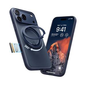 TORRAS for iPhone 17 Pro Case 360 Magnetic Stand O3 Fitness Series, [Fit for MagSafe] [360° Rotating Kickstand] 4X MilGrade Shockproof, Camera Control Button, Slim, Translucent Deep Blue