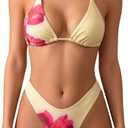 MakeMeChic Women's Polka Dots Triangle Thong Bikini Sets Floral Cute Bathing Suit Swimsuits Large