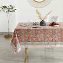 Labhanshi Indian Block Print Pre-Washed Cotton Floral 72x108 Inch Rectangle 8-Seater Table Cloth|Kitchen Dining Table Top Cover|Boho French Country Style Mother's Day Decor|Dark Salmon Pink