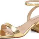 Women's Heeled Sandals Strappy Low Block Heels Chunky for Women Comfortable Ankle Strap Open Toe Party Wedding Dress Shoes for Women Dressy (8, Aa-gold)