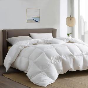 Serta Down Fiber Comforter Twin Size-Lightweight Duvet Insert, Luxury Fluffy Bed Comforter 100% Cotton 300 Thread Count Shell, Down Feather Fiber 500 Fill Power with Corner Taps, White 68x90inch
