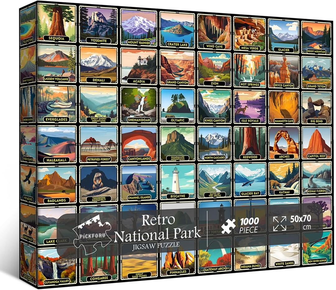 PICKFORU Vintage National Parks Puzzles for Adults 1000 Pieces and up, Retro National Park Poster Puzzle Collects Yellowstone Yosemite Zion Glacier, National Geographic Jigsaw Puzzles as Home Decor