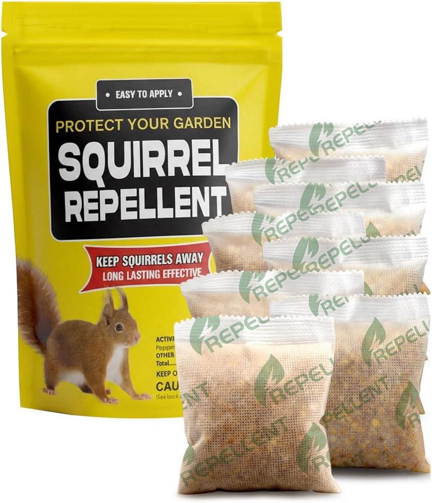 Squirrel Repellent Outdoor, Chipmunk & Squirrel Repellent, Keep Squirrels Away from Garden, Attic, Yard, Garage and Bird Feeder, 3 Months Protection, Safe Around Kids, Pets & Plants - 8P
