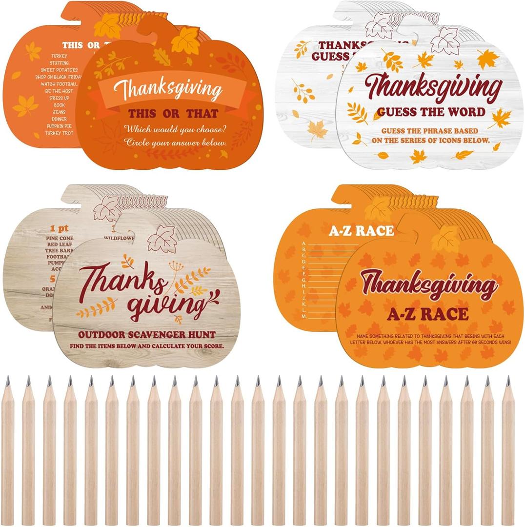Civaner Thanksgiving Sets Fall Pumpkin Party for and Families 125 Cards & 25 Pencils Outdoor Scavenger Hunt Funny Happy Holiday Party Supplies for Thanksgiving Fall Activities