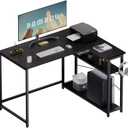 Pamray 43 Inch L Shaped Computer Desk with Reversible Side Storage Shelves, Small Corner Desk for Small Space Home Office,Writing Study Table Gaming PC Desk for Bedroom,Black