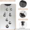 ykolupty 1-Light Black Pendant Light Fixtures Modern Smoke Gray Glass Globe Pendant Lights Kitchen Island Adjustable Hanging Lights Globe Stairwell Lighting Black Chandelier for Dining Room
