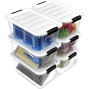 EOENVIVS Plastic Storage Bins with Lids 6 Pack, 7 Quart Storage Containers with Black Buckle Latch, Stackable Storage Containers for Home Pantry Office Classroom Organization, White