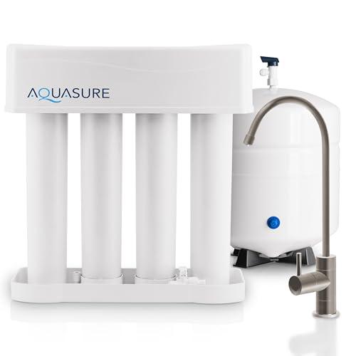 Aquasure Premier 4-Stage RO Reverse Osmosis Under Sink Drinking Water Filtration System | Removes 99% of Contaminants | 75 GPD, Leak-Proof, Quick Change Filters, with Tank & Brushed Nickel Faucet