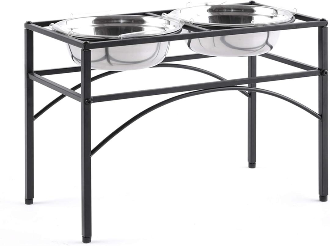Funkeen Elevated Dog Bowls Raised Pet Feeder Cat Food & Water Diner Stand Set w/ 2 Removable Stainless Steel Bowls (2 Quarts/13.77" in Height)
