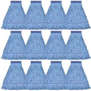 Matthew Cleaning Heavy Duty Mop Head Commercial Replacement for General and Floor Cleaning , Wet Industrial Blue Cotton Looped End String Head Refill (Pack of 12) Blue
